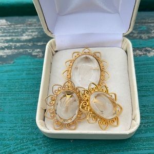 Gold set of earrings and pin- pendant